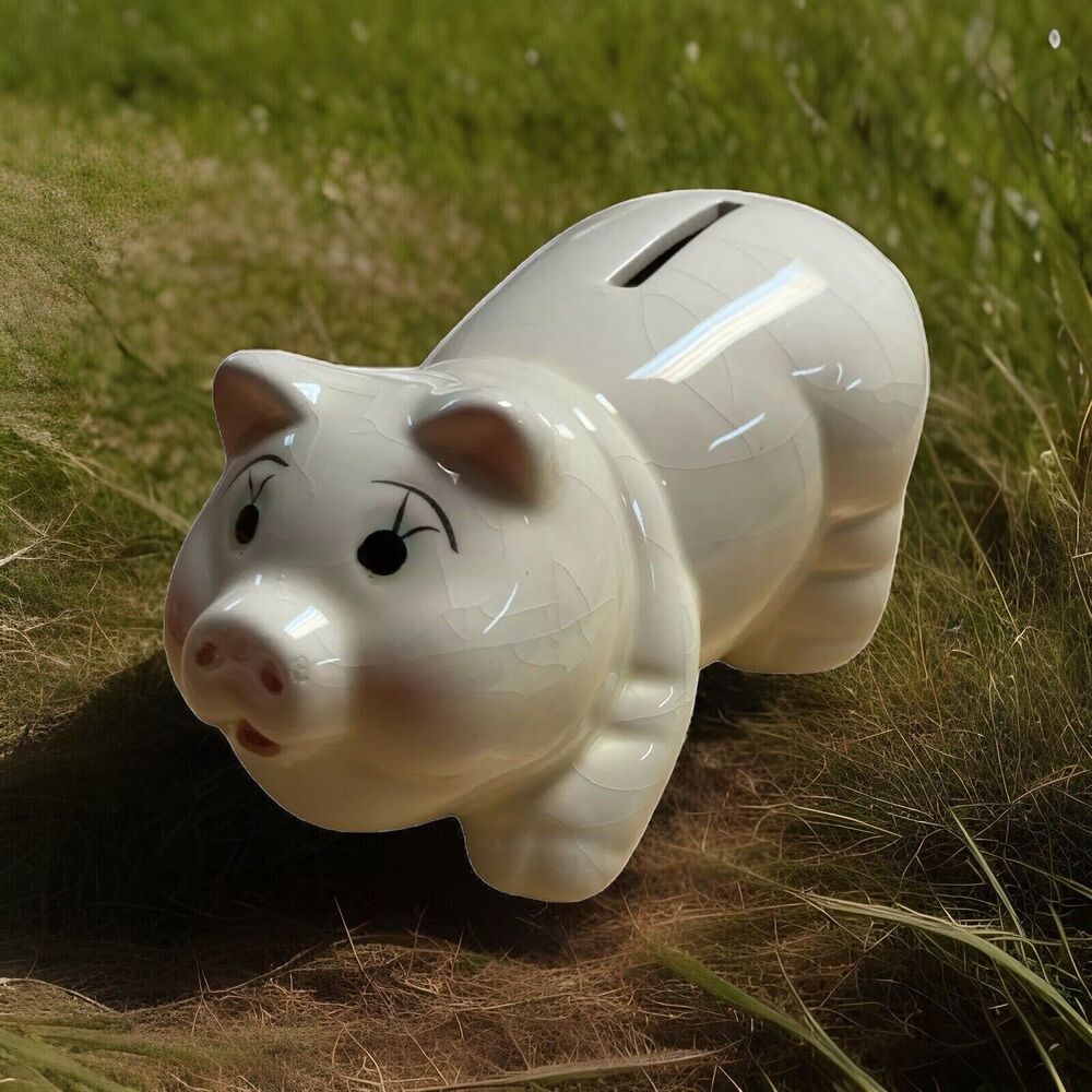 Ceramic MCM Piggy Bank Complete Made In Taiwan 6” Long W/plug Vintage Pig READ